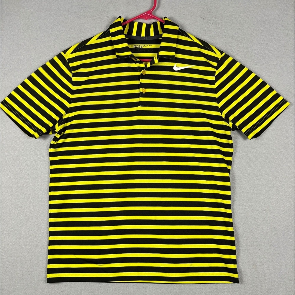Nike Golf Standard Fit Dri-FIT Striped Polo Shirt Medium Yellow Black